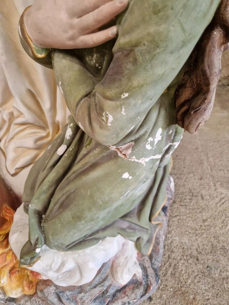 Antique Life-Size Religious Statue of Our Lady of Purgatory Stamped