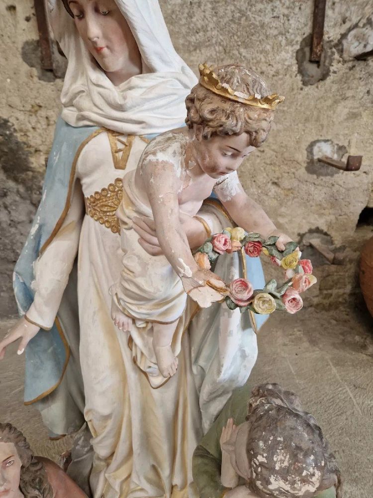 Antique Life-Size Religious Statue of Our Lady of Purgatory Stamped