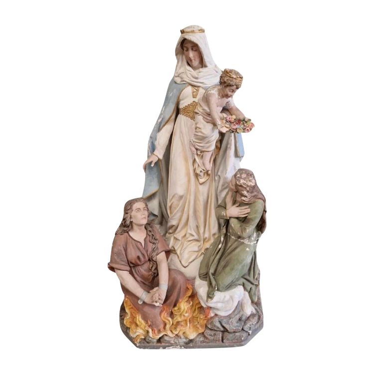 Antique Life-Size Religious Statue of Our Lady of Purgatory Stamped