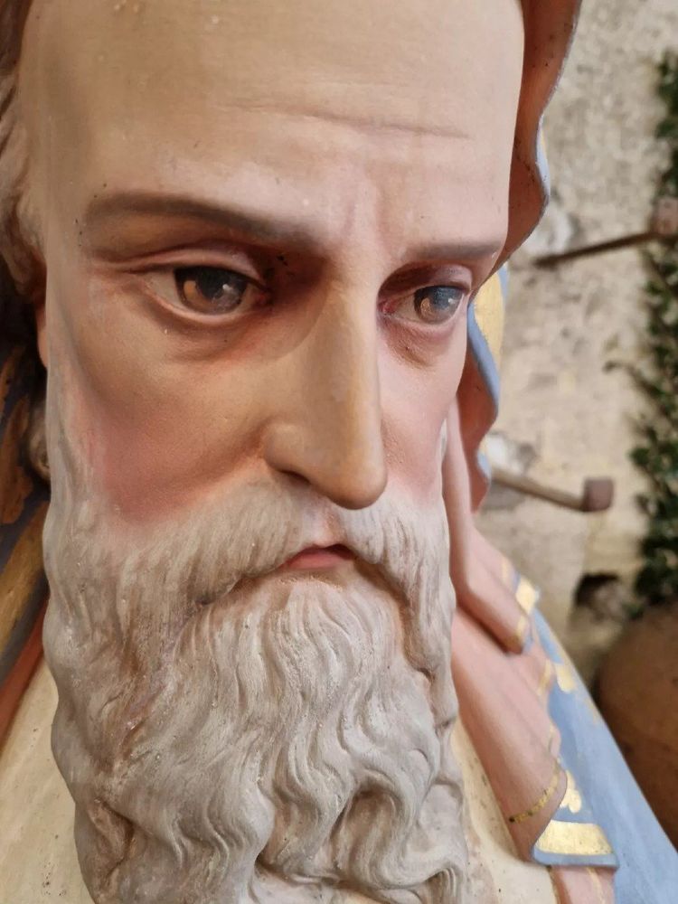 Antique Life-Size Religious Statue of Saint Joaquin French Church Sculpture