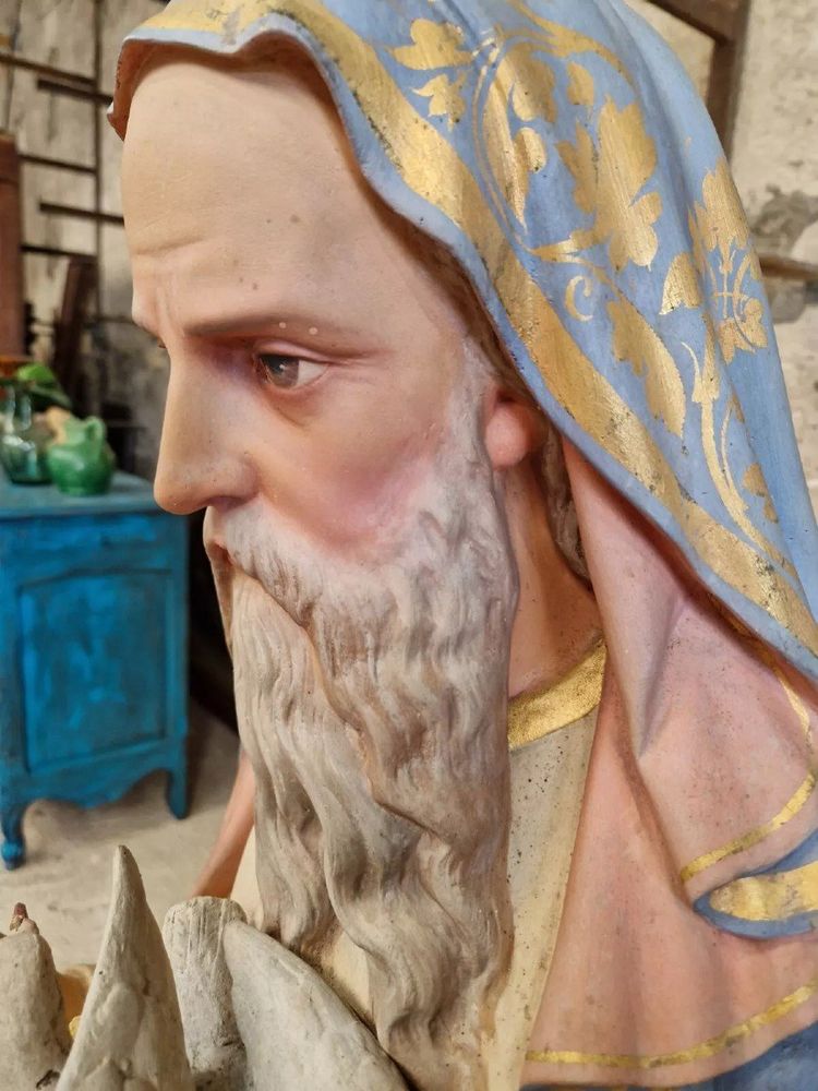 Antique Life-Size Religious Statue of Saint Joaquin French Church Sculpture
