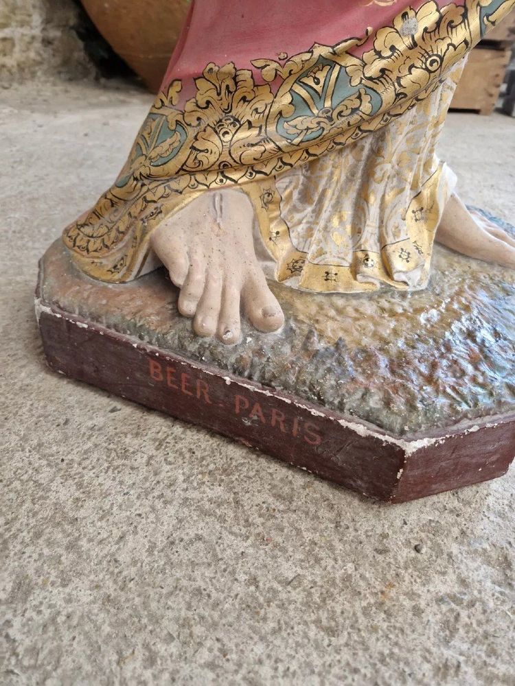 Antique Religious Statue Jesus Sacred Heart Church Sculpture