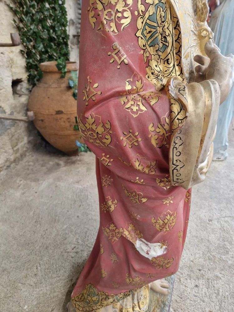 Antique Religious Statue Jesus Sacred Heart Church Sculpture