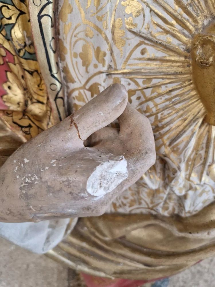 Antique Religious Statue Jesus Sacred Heart Church Sculpture