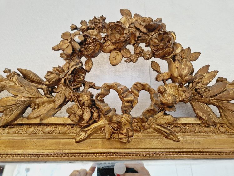 Grand Miroir Ancien De Style Louis XVI En Bois Doré, France