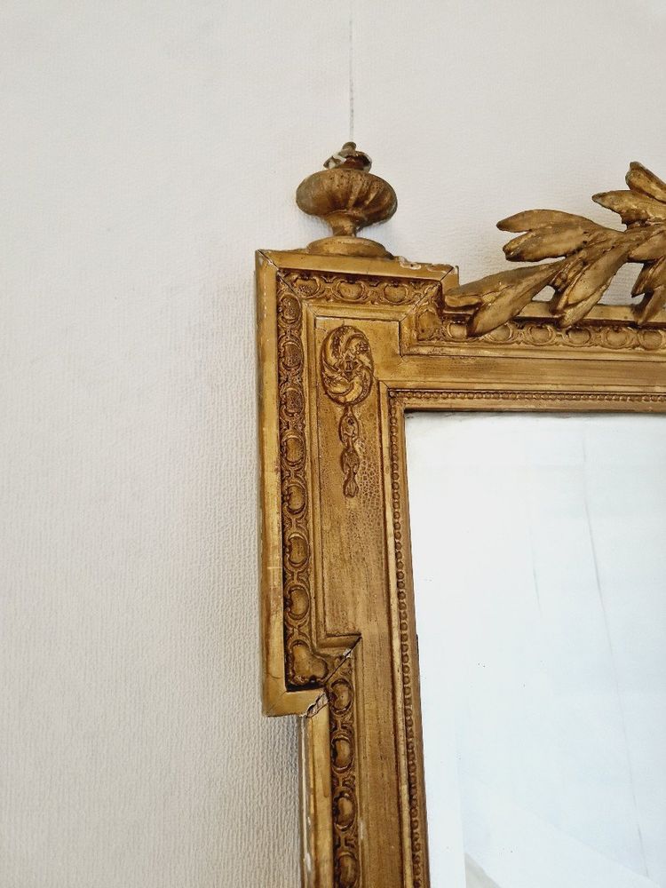 Grand Miroir Ancien De Style Louis XVI En Bois Doré, France