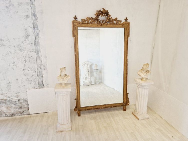 Grand Miroir Ancien De Style Louis XVI En Bois Doré, France