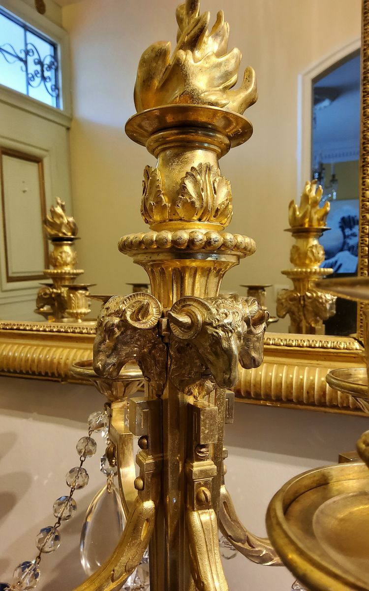 Pair of Candelabras "à la Grecque" Gilded bronzes and crystals signed Eugéne Hazart Paris XIXéme S