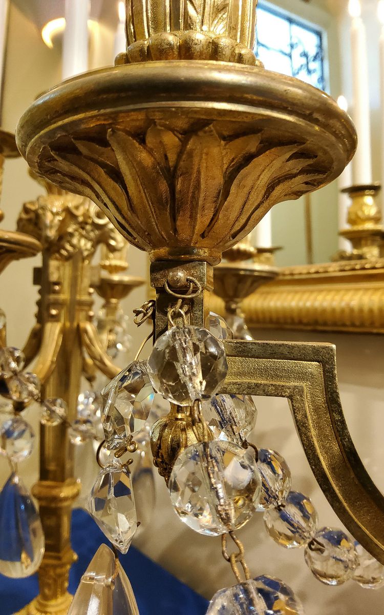 Pair of Candelabras "à la Grecque" Gilded bronzes and crystals signed Eugéne Hazart Paris XIXéme S
