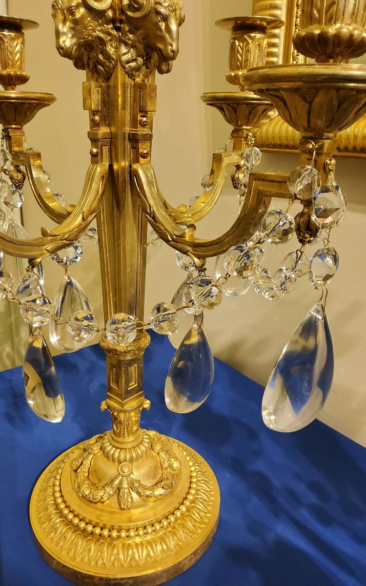 Pair of Candelabras "à la Grecque" Gilded bronzes and crystals signed Eugéne Hazart Paris XIXéme S