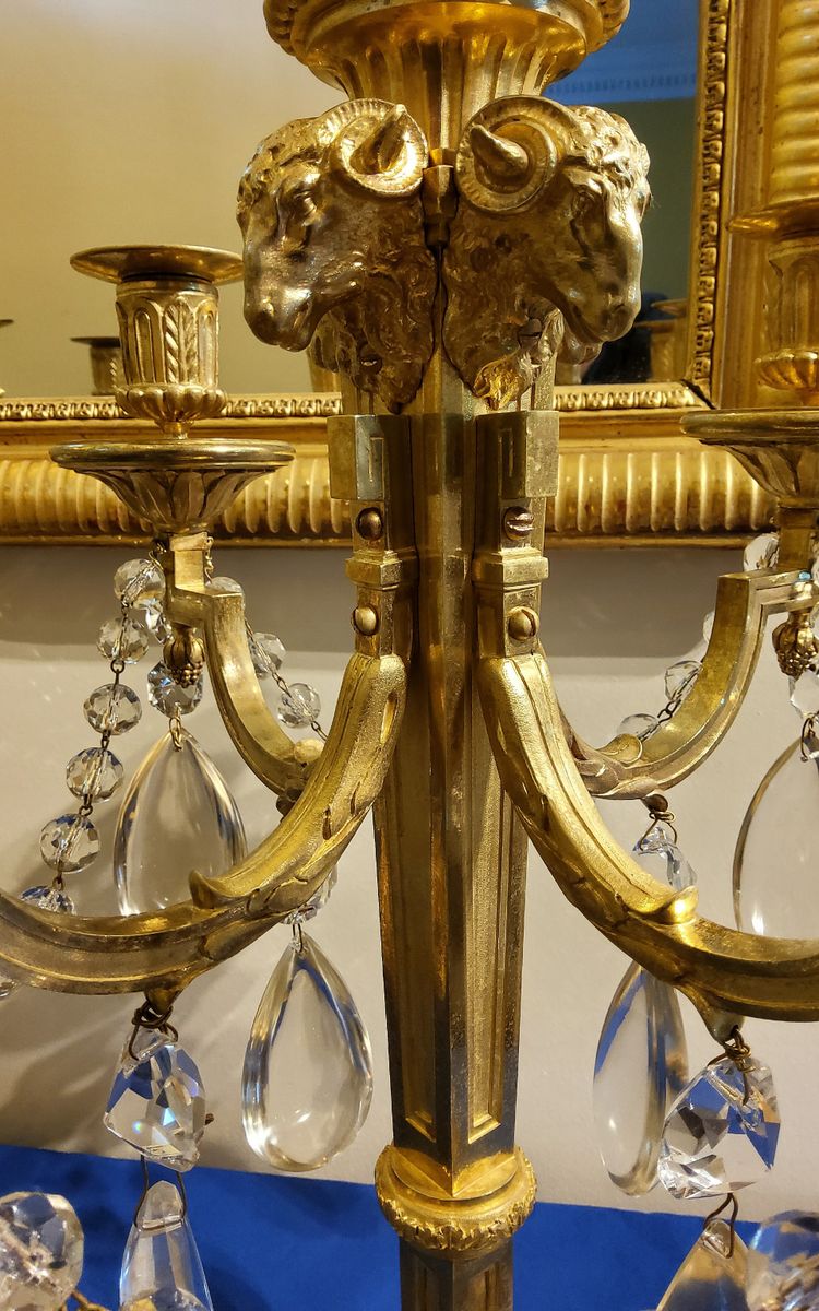Pair of Candelabras "à la Grecque" Gilded bronzes and crystals signed Eugéne Hazart Paris XIXéme S