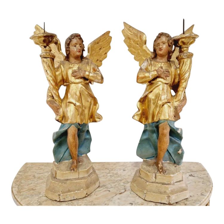 Pair of Antique 18th Century Angel Torch Holders