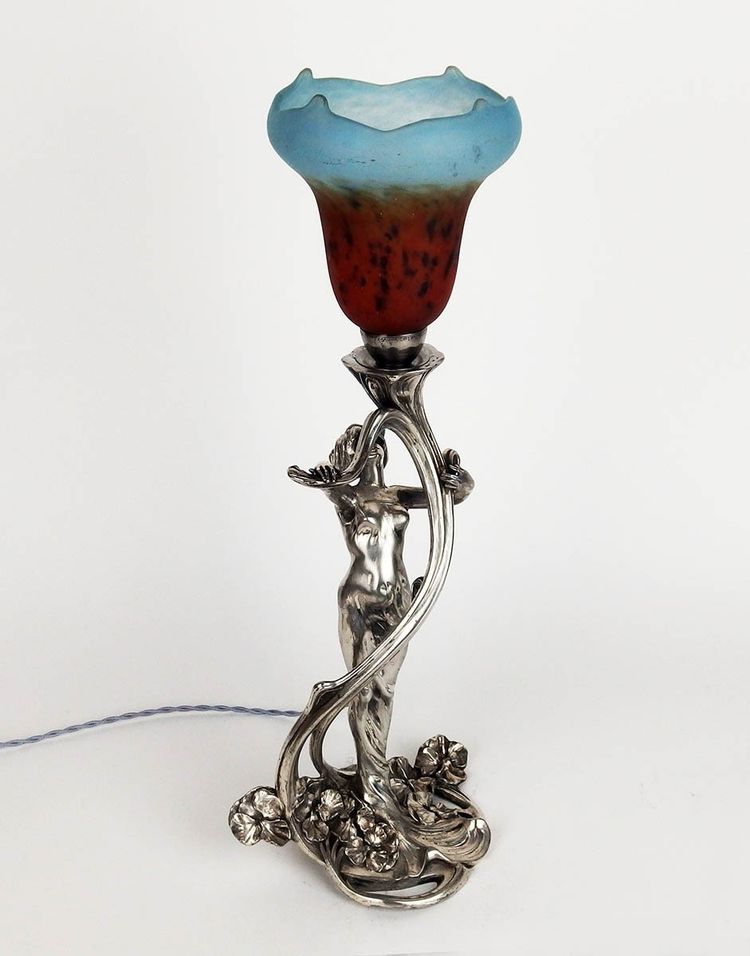 Lampe Art Nouveau en régule par Saglier