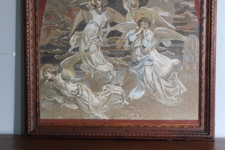 Ancienne peinture à la détrempe Anges croquis pour fresque 19ème siècle. grande qualité. Mes 108 x 84