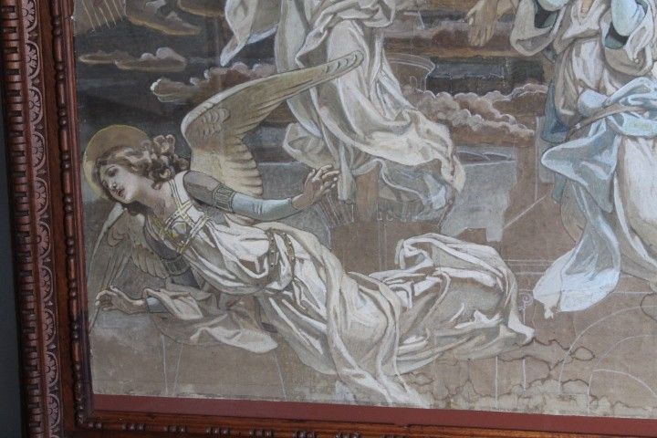 Ancienne peinture à la détrempe Anges croquis pour fresque 19ème siècle. grande qualité. Mes 108 x 84