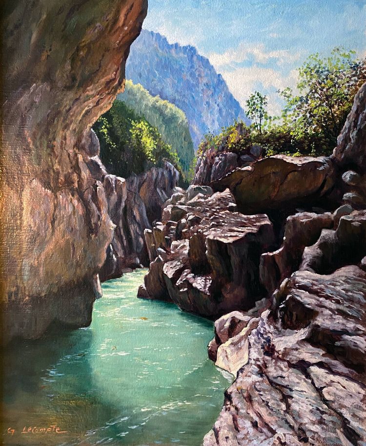 HSToile "Grand canyon des Gorges du Verdon" signed Lecompte XX° + frame