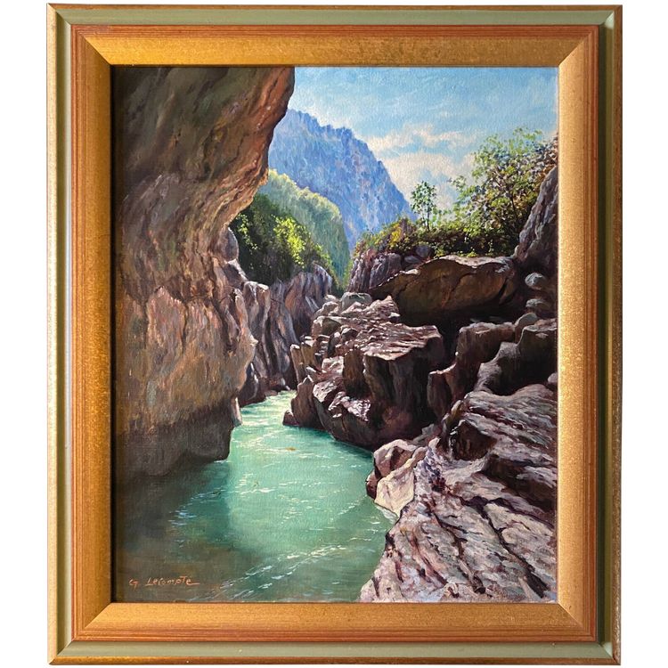 HSToile "Grand canyon des Gorges du Verdon" signed Lecompte XX° + frame