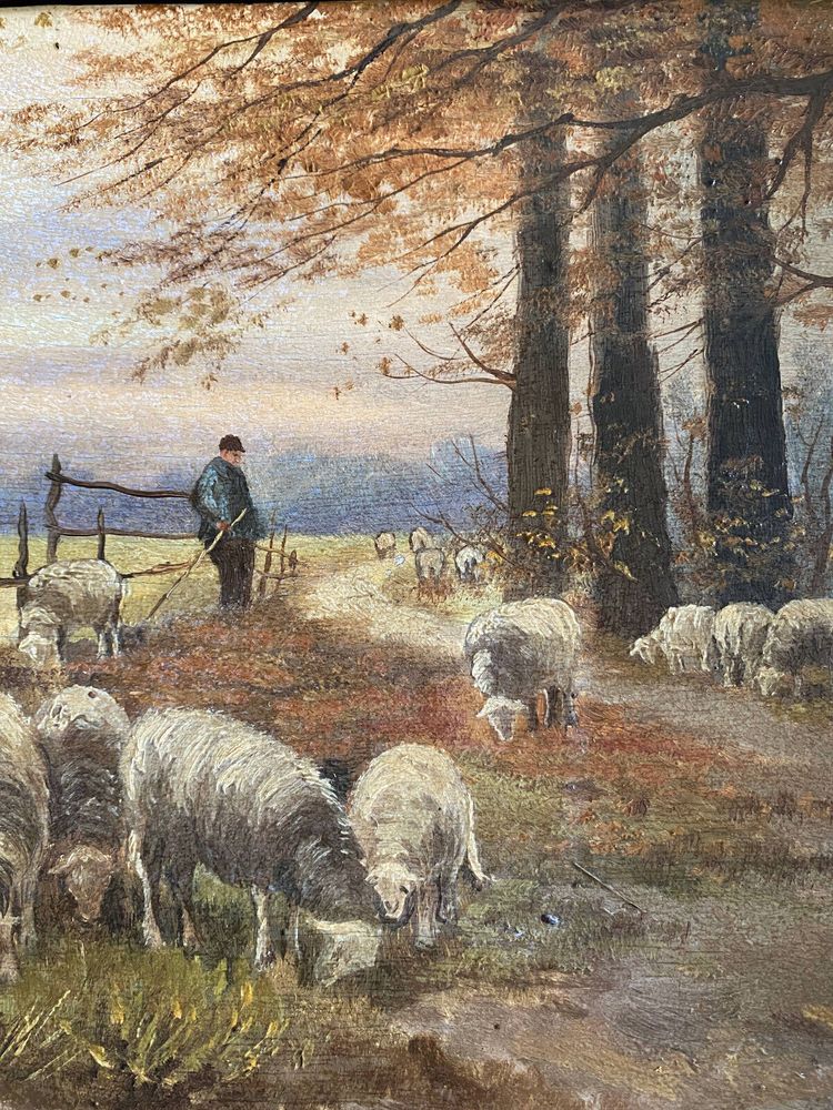 Impressionist painting HSP "Berger se ses moutons" XIX° siècle Andree GRIJP XIX-XX