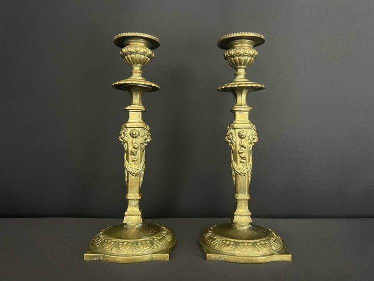 Pair Of Neoclassical Bronze Candlesticks, Late 19th Century