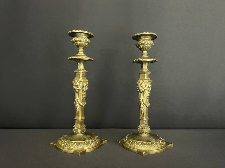Pair Of Neoclassical Bronze Candlesticks, Late 19th Century