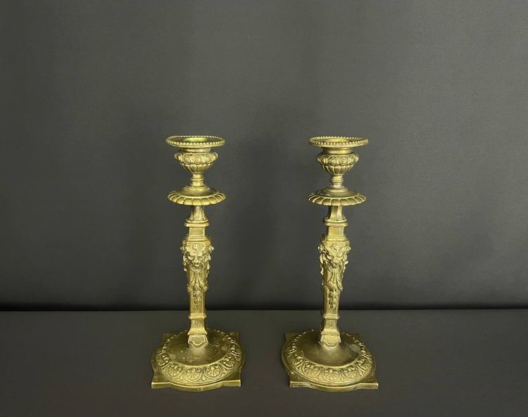 Pair Of Neoclassical Bronze Candlesticks, Late 19th Century