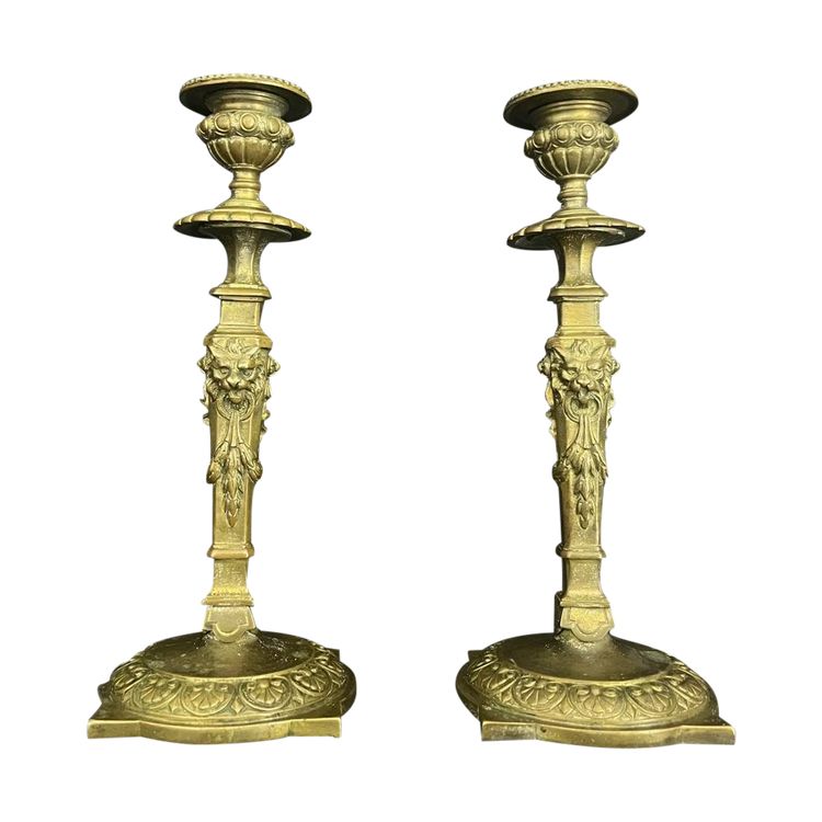 Pair Of Neoclassical Bronze Candlesticks, Late 19th Century