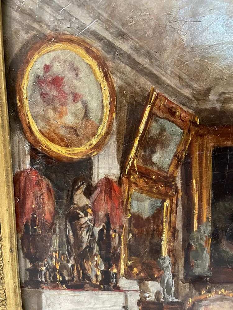 Henri Charles Antoine Baron - Vue d'Intérieur Salon Huile Sur Toile Fin XIXème
