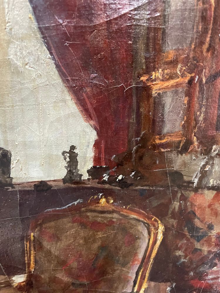 Henri Charles Antoine Baron - Vue d'Intérieur Salon Huile Sur Toile Fin XIXème