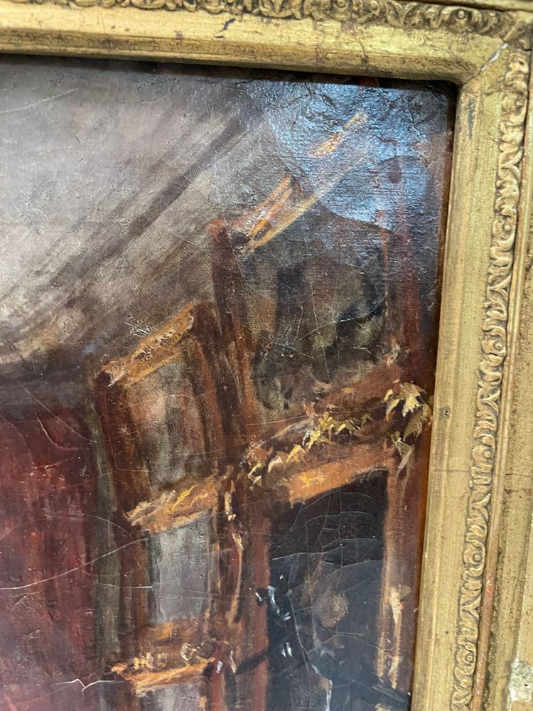 Henri Charles Antoine Baron - Vue d'Intérieur Salon Huile Sur Toile Fin XIXème