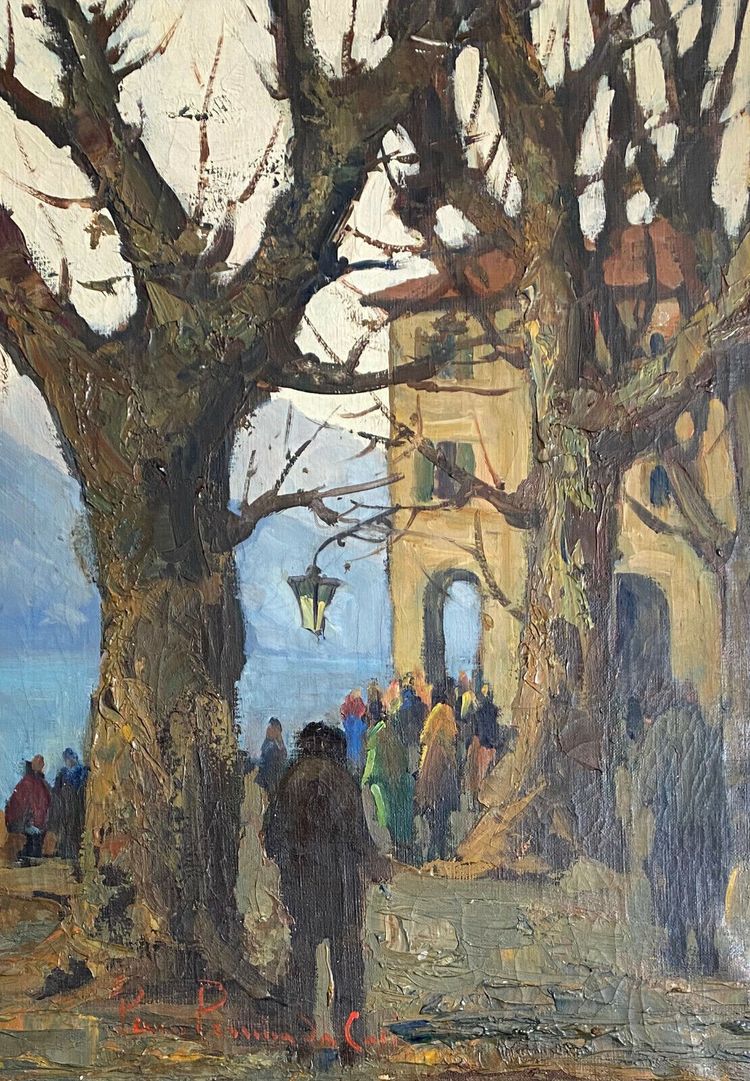 Pittura TAV "Lago d'Orta" Cusio Italia Pino Pessina Da Castanedo (1911 / 1991)