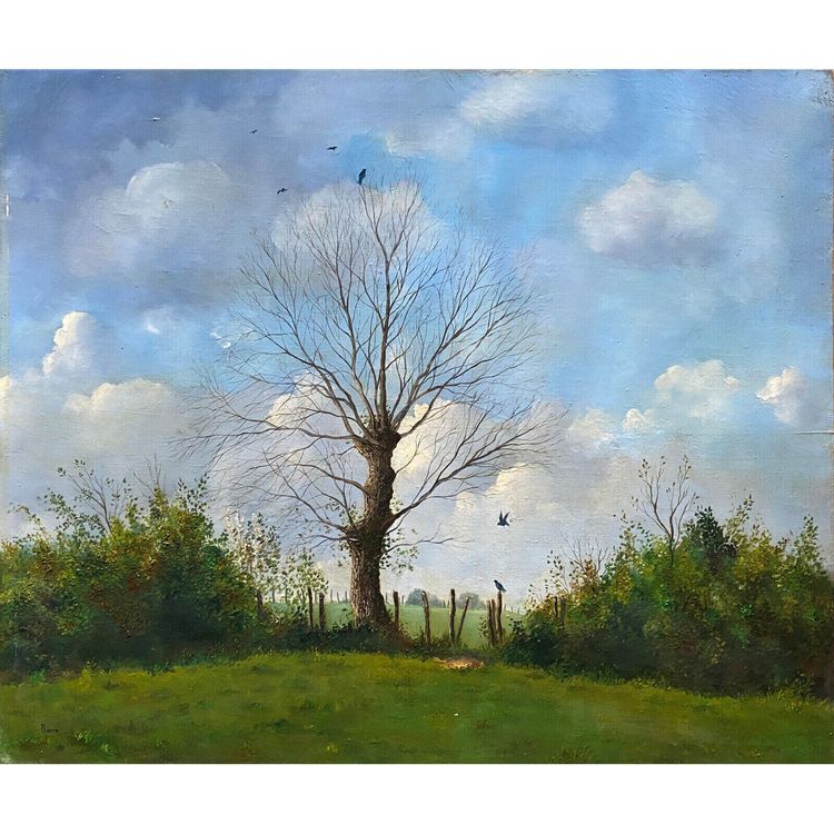 Tableau Jean Paul Barre (né en 1954) HST "La fin de l'hiver" Paysage de Brière