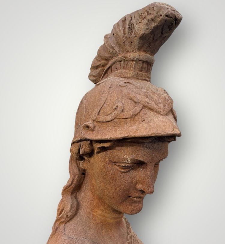Important cast-iron bust of Minerva or Athena from the 20th century. Antique Bust H 91 cm
