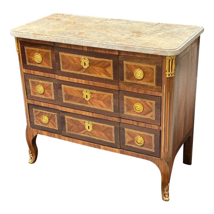 Transition Period Marquetry Chest of Drawers Stamped L Boudin (1735-1804)