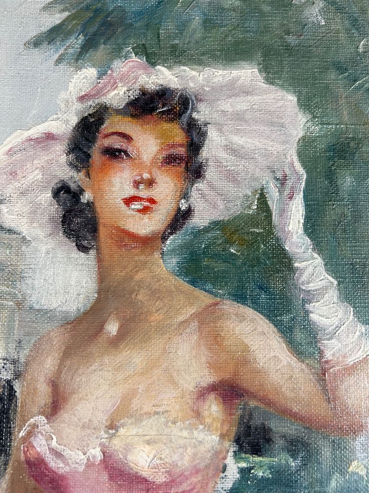 Eugène LELIÈPVRE (1908-2013) - Elegante Frau in rosafarbenem Kleid vor dem Arc de Triomphe, Paris