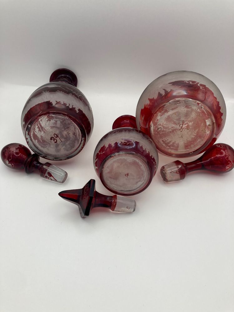 3 Bohemian crystal bottles