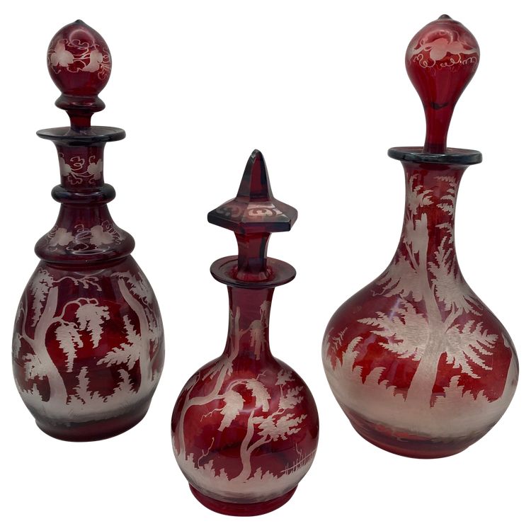 3 Bohemian crystal bottles