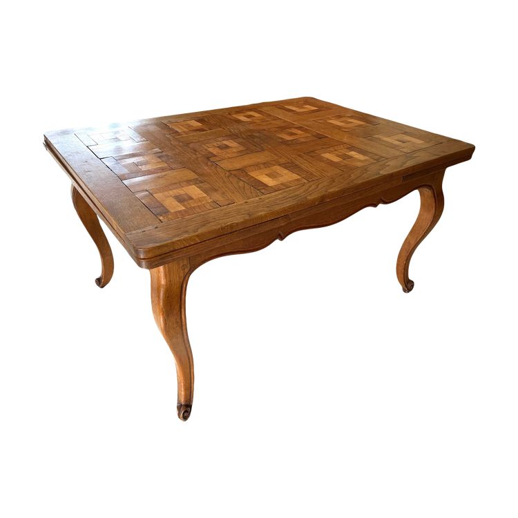Table de style Louis XV en bois massif avec marqueterie - Extensible avec rallonges