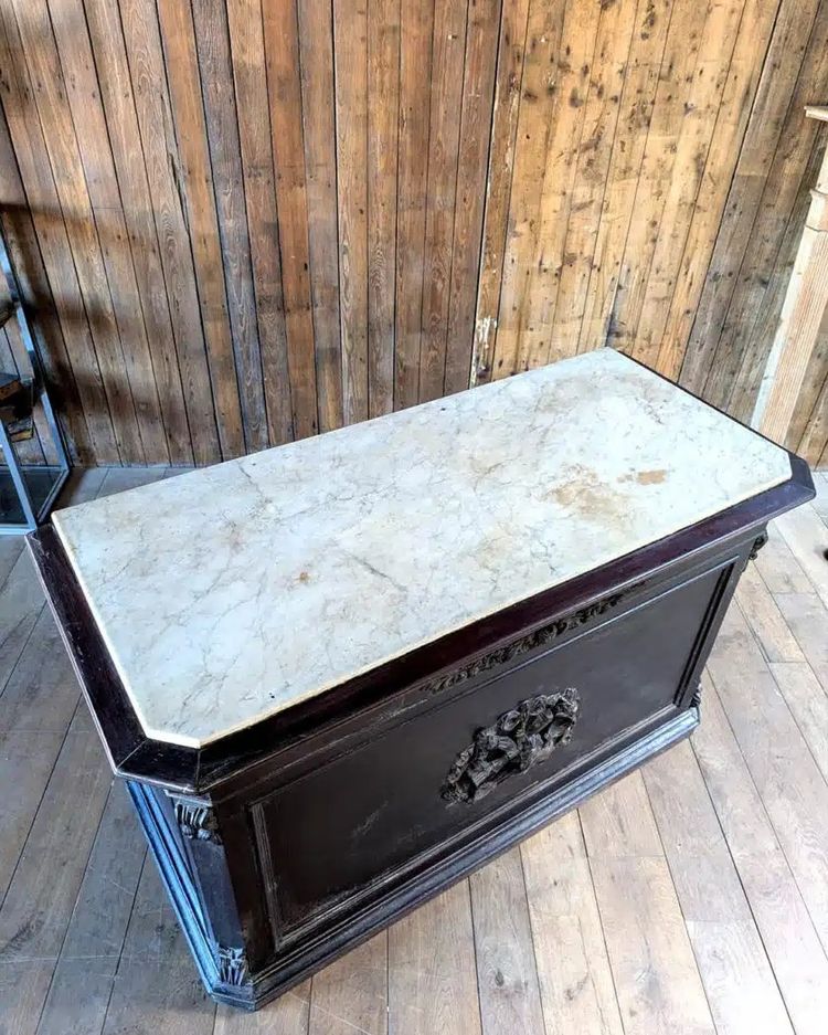 Mahogany store counter with marble top