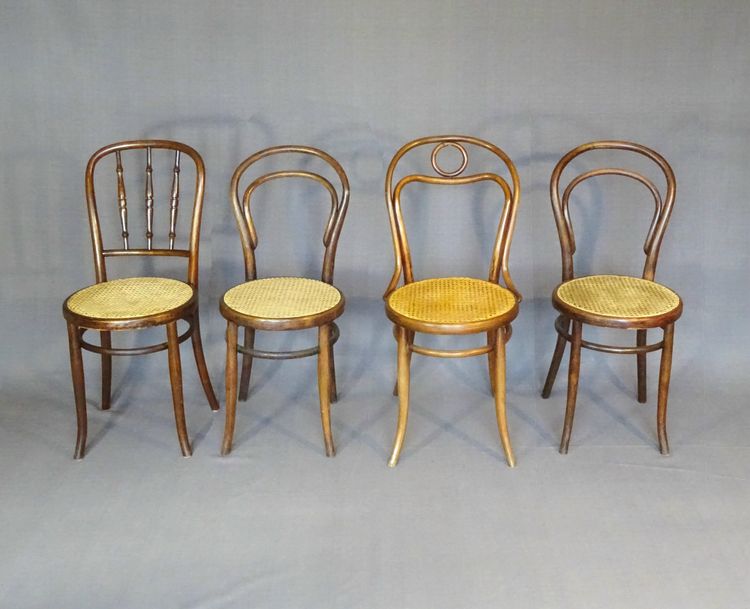 Set of 4 cane bistro chairs, 1905 to 1925, Kohn, Turpe , Hofmann .