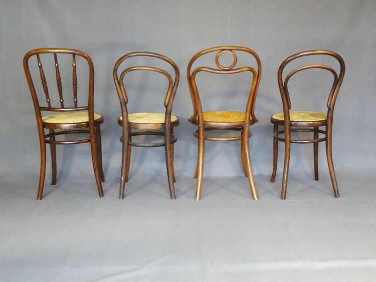 Set of 4 cane bistro chairs, 1905 to 1925, Kohn, Turpe , Hofmann .