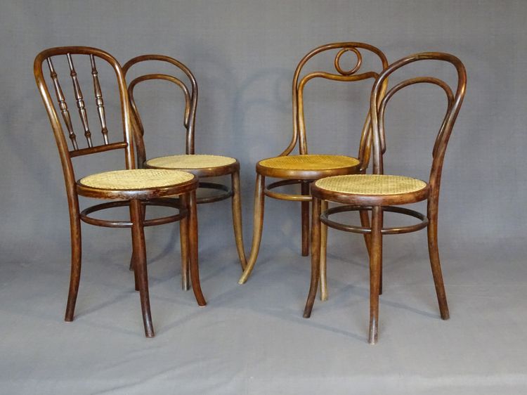 Set of 4 cane bistro chairs, 1905 to 1925, Kohn, Turpe , Hofmann .