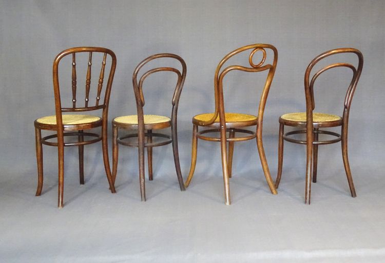 Set of 4 cane bistro chairs, 1905 to 1925, Kohn, Turpe , Hofmann .