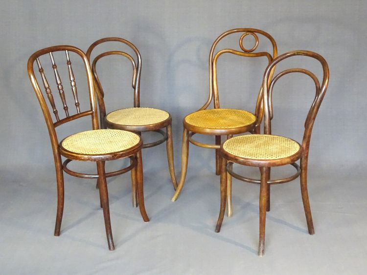 Set of 4 cane bistro chairs, 1905 to 1925, Kohn, Turpe , Hofmann .