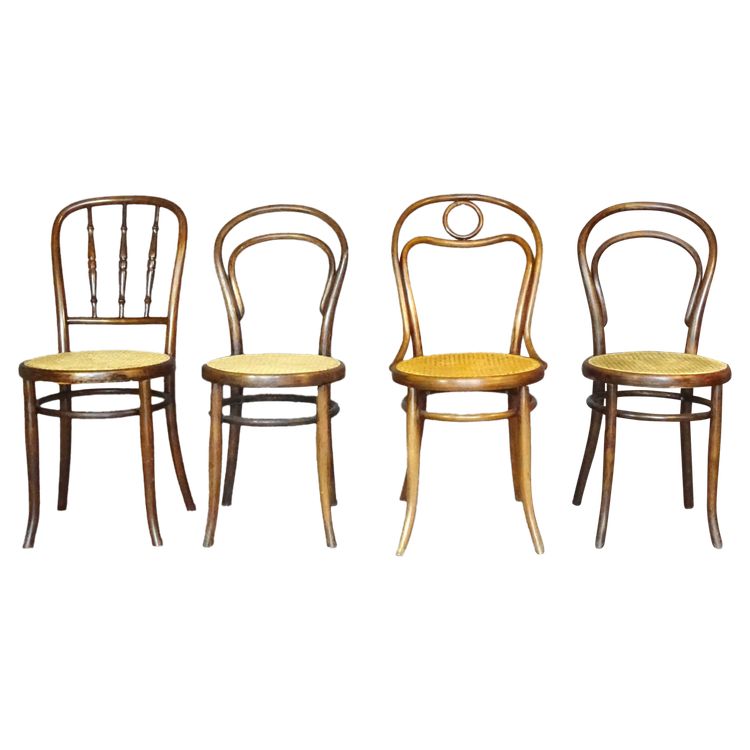 Set of 4 cane bistro chairs, 1905 to 1925, Kohn, Turpe , Hofmann .