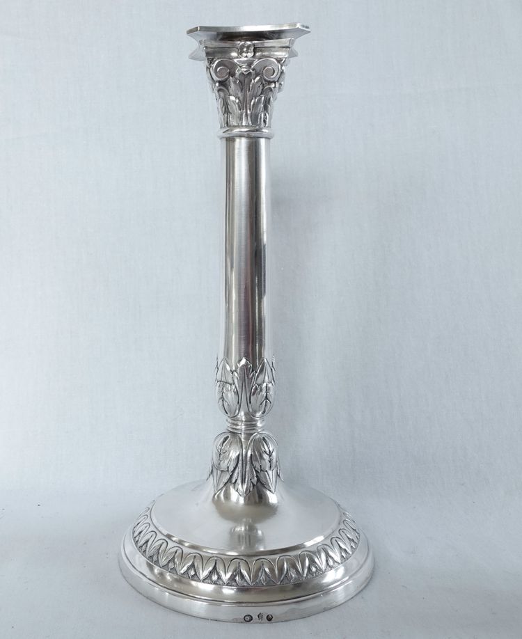Set di 4 candelieri in argento massiccio del periodo Impero - Marchio del Gallo
