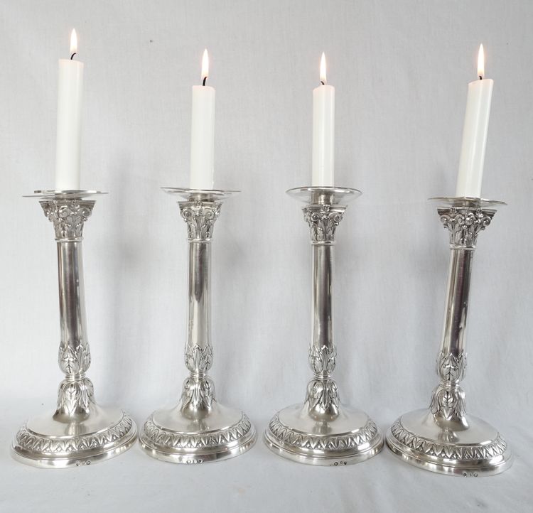 Set di 4 candelieri in argento massiccio del periodo Impero - Marchio del Gallo