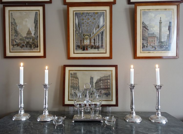 Set di 4 candelieri in argento massiccio del periodo Impero - Marchio del Gallo