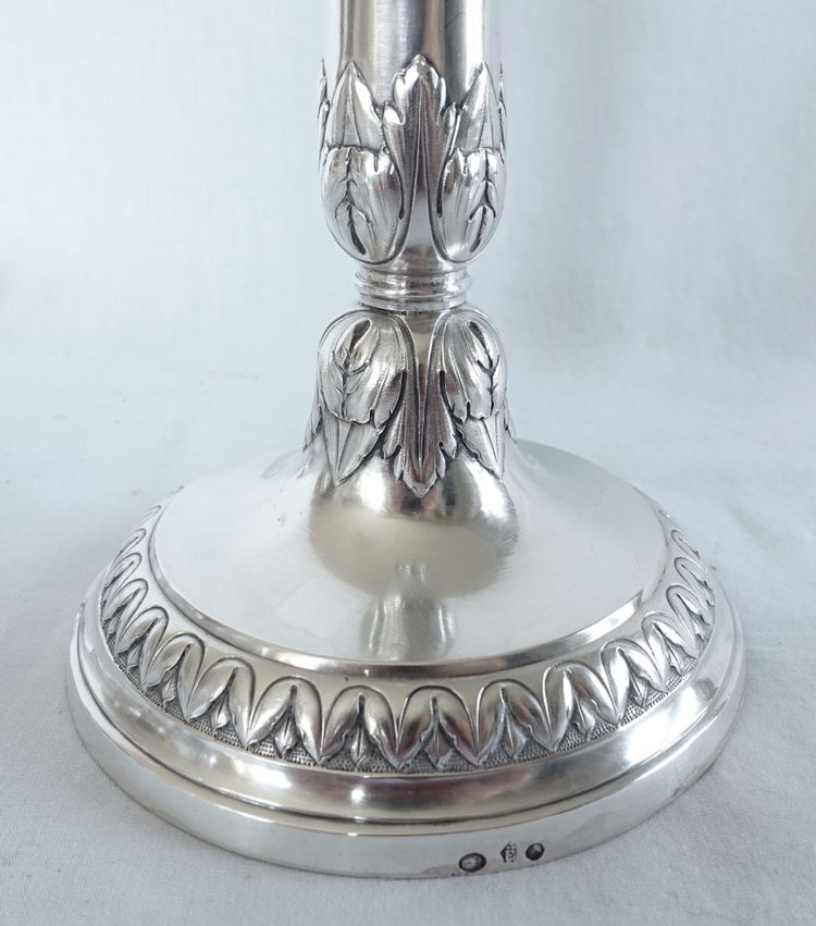 Set di 4 candelieri in argento massiccio del periodo Impero - Marchio del Gallo
