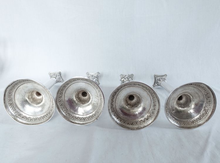 Set di 4 candelieri in argento massiccio del periodo Impero - Marchio del Gallo