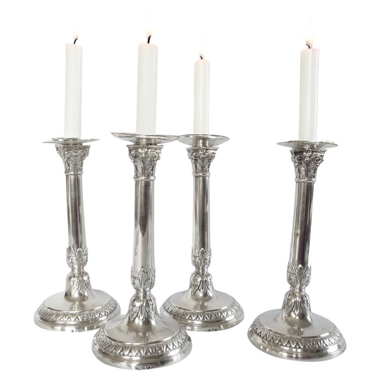 Set di 4 candelieri in argento massiccio del periodo Impero - Marchio del Gallo